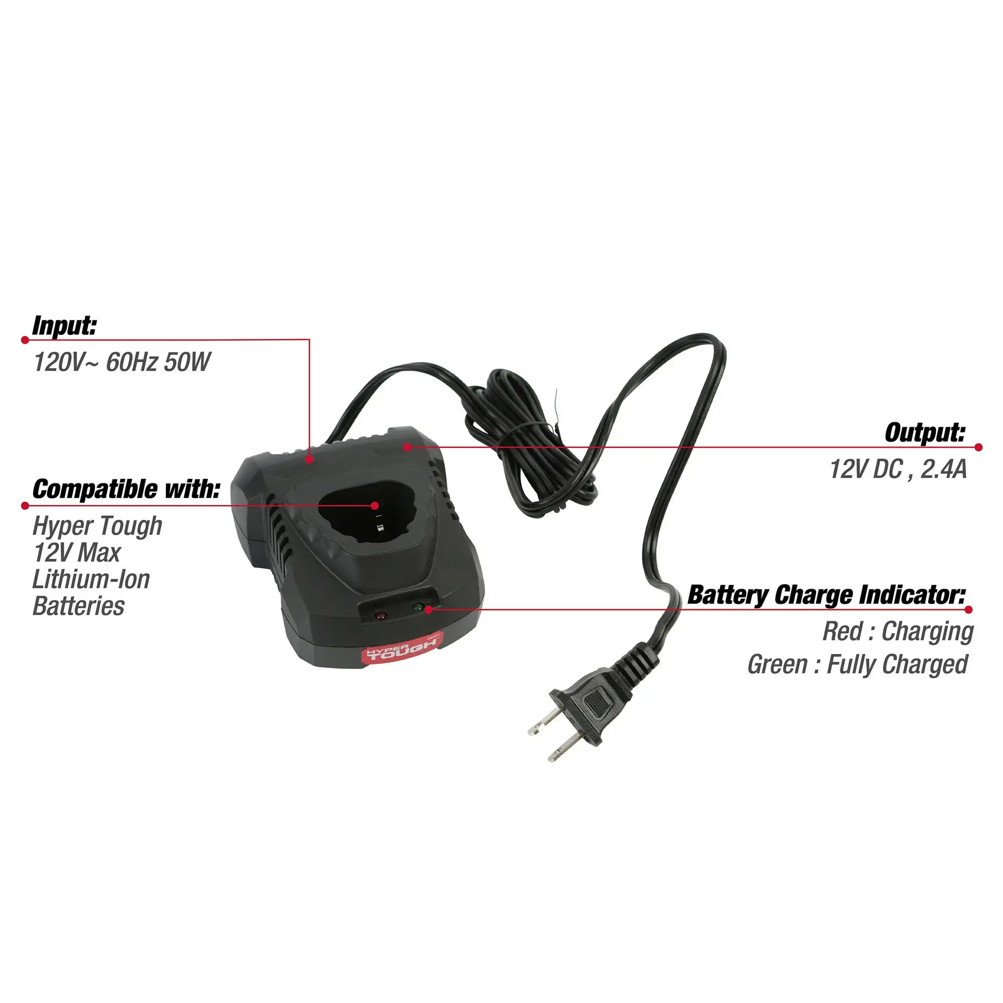 Hyper Tough 12V Max Fast Battery Charger for 12V Lit-Ion Batteries, 98822 4