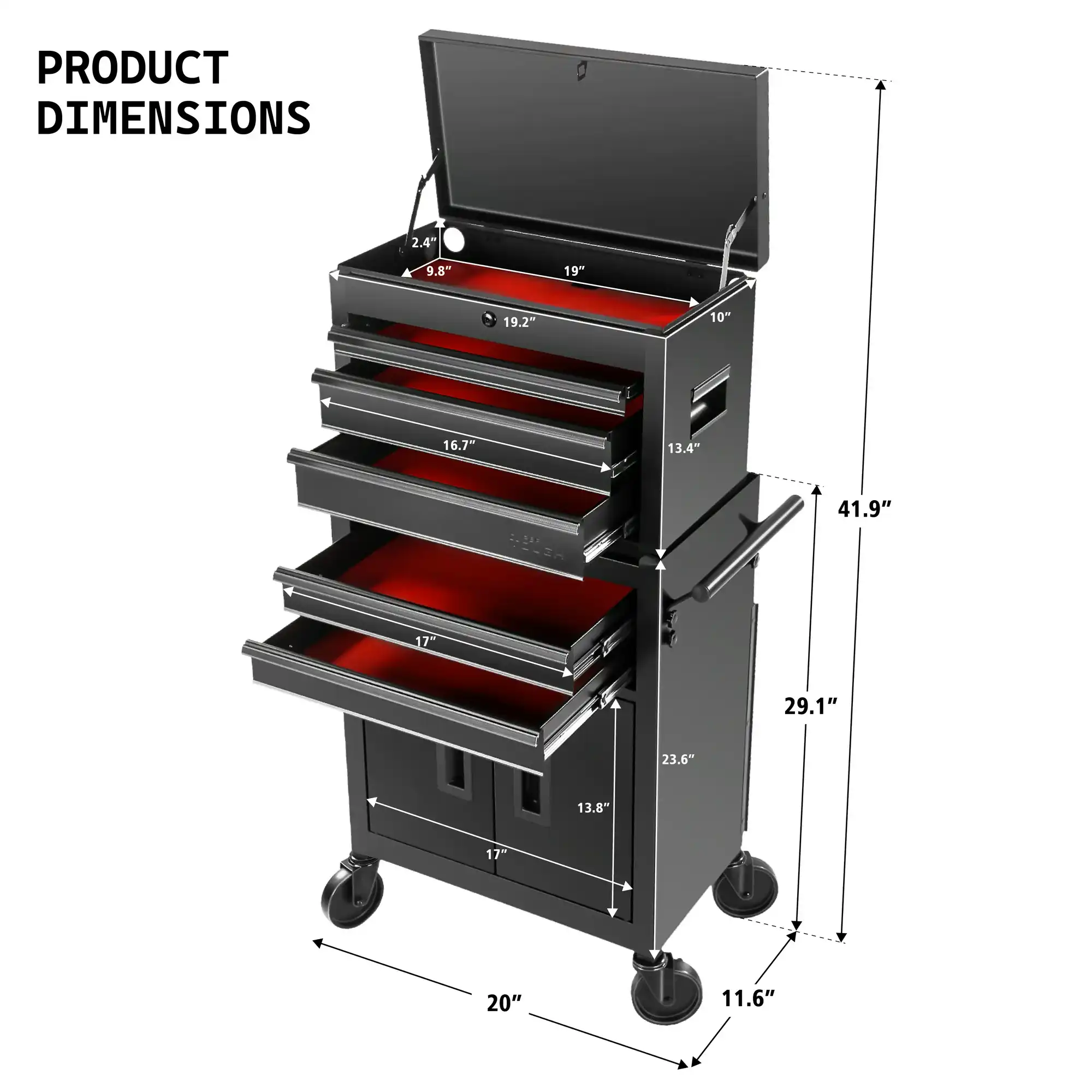 Hyper Tough 20-Inch Heavy Duty Steel Tool Chest, 400 lbs Capacity, Black 8