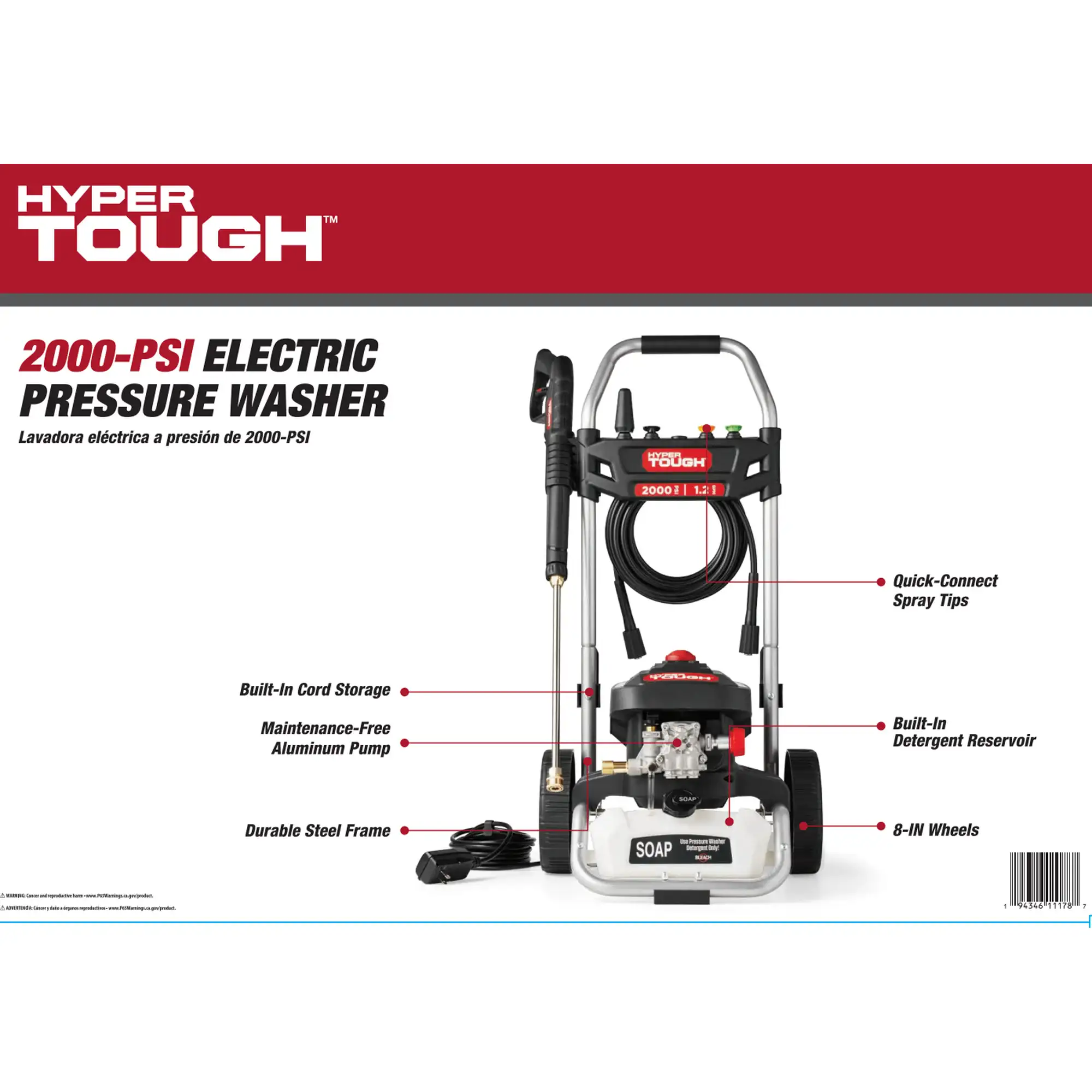 Hyper Tough 2000 PSI at 1.2 GPM 120 V Electric Powered Cold Water Pressure Washer 4