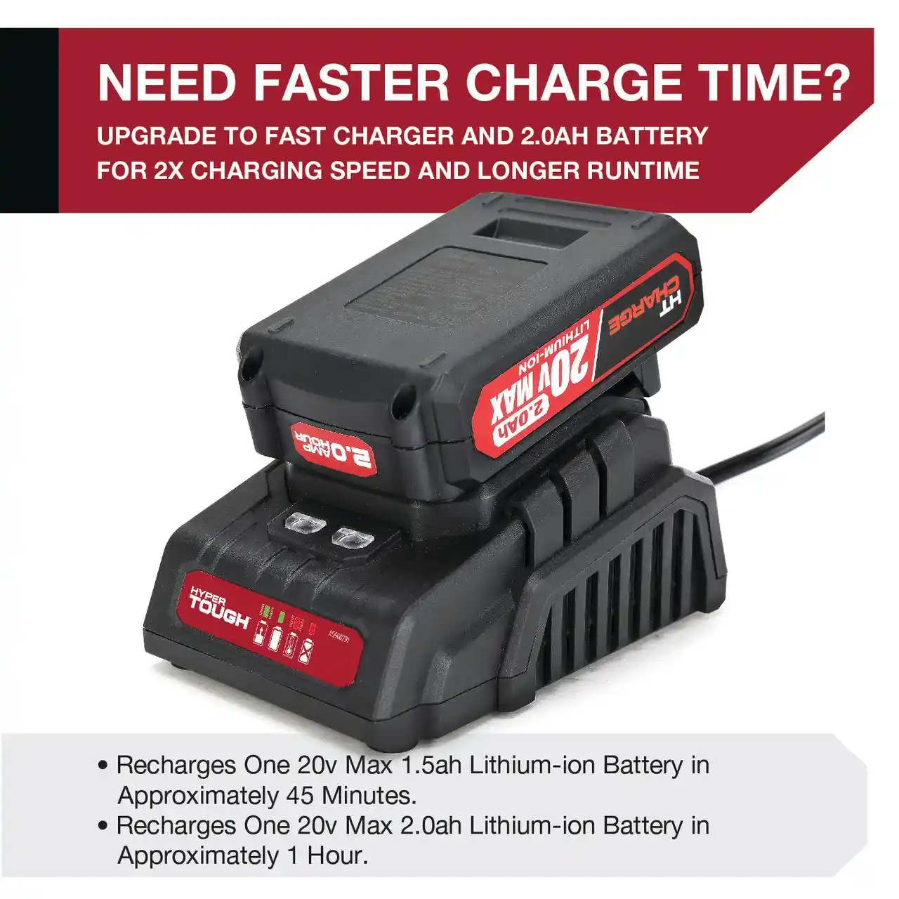 Hyper Tough 20V Max 2.0Ah Lithium-Ion Rechargeable Battery, New Condition 2