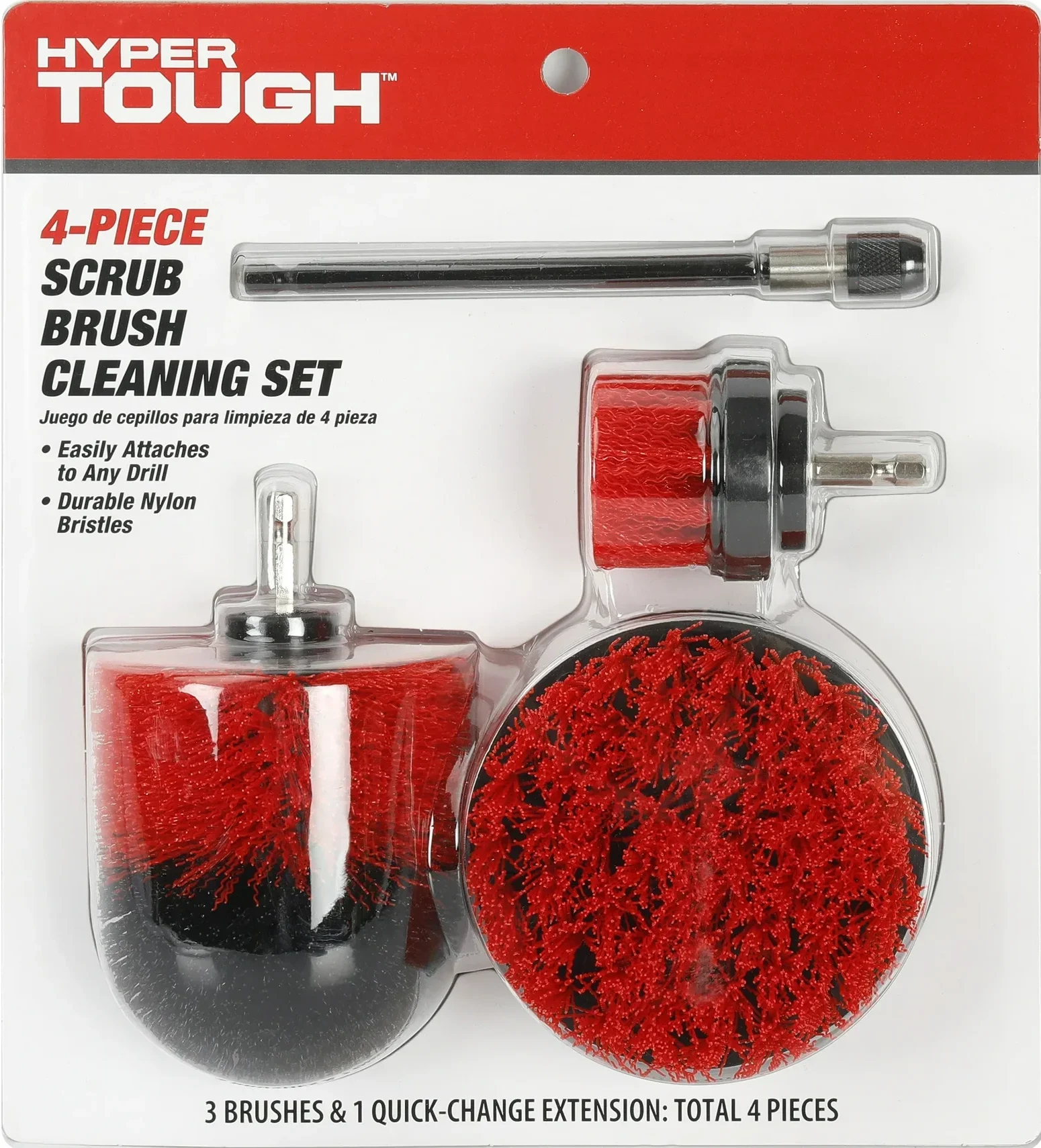 Hyper Tough 4-Piece Drill Scrub Nylon Brush Cleaning Set with Attachments, Model 43097 2